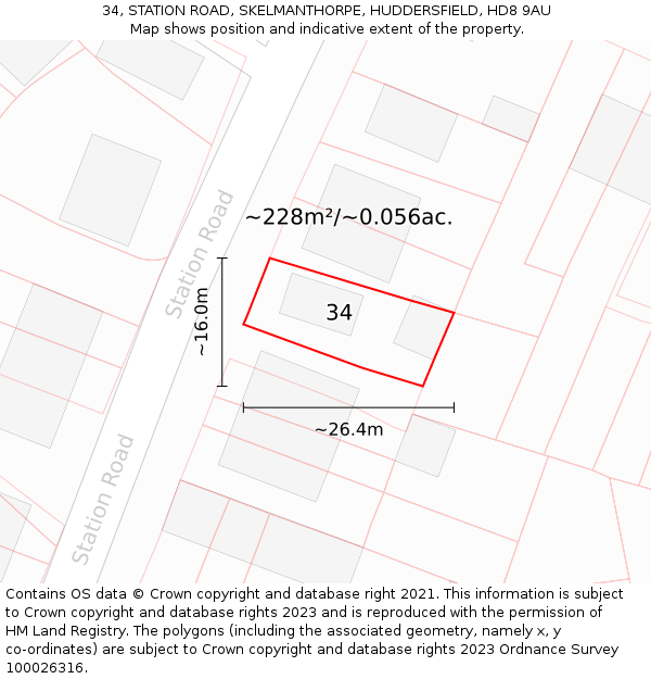 34, STATION ROAD, SKELMANTHORPE, HUDDERSFIELD, HD8 9AU: Plot and title map