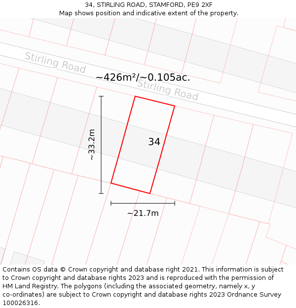 34, STIRLING ROAD, STAMFORD, PE9 2XF: Plot and title map