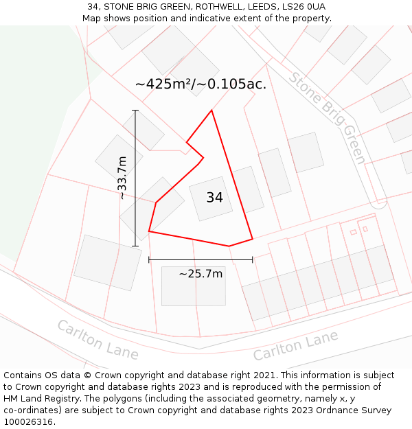 34, STONE BRIG GREEN, ROTHWELL, LEEDS, LS26 0UA: Plot and title map