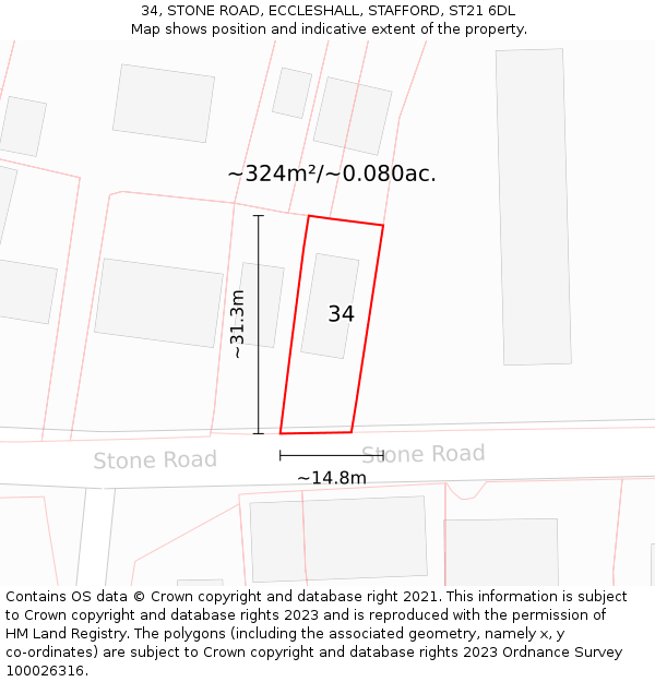 34, STONE ROAD, ECCLESHALL, STAFFORD, ST21 6DL: Plot and title map