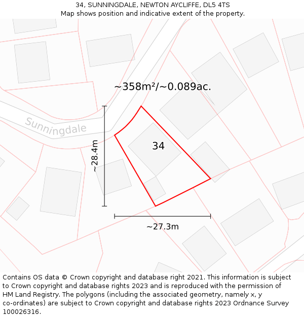 34, SUNNINGDALE, NEWTON AYCLIFFE, DL5 4TS: Plot and title map