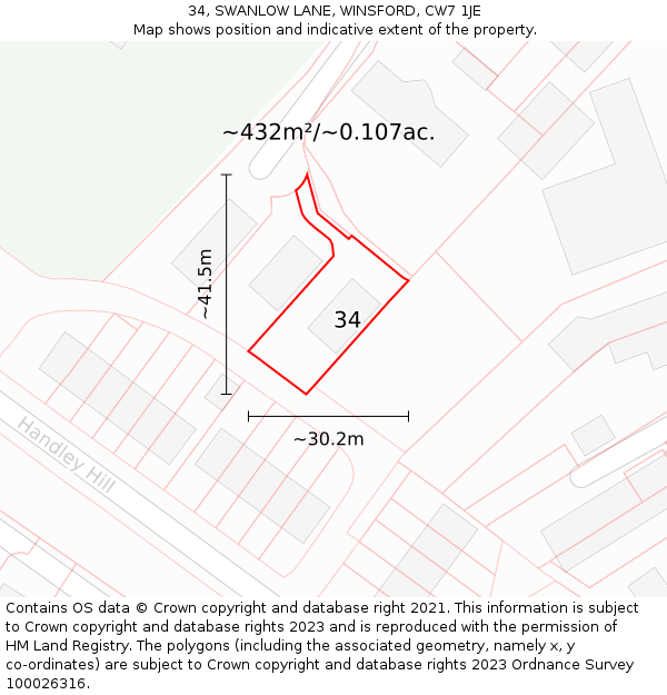 34, SWANLOW LANE, WINSFORD, CW7 1JE: Plot and title map