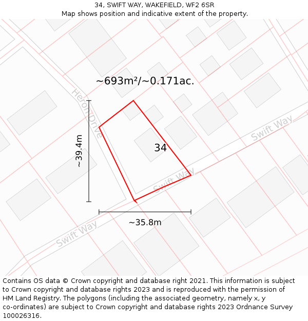 34, SWIFT WAY, WAKEFIELD, WF2 6SR: Plot and title map