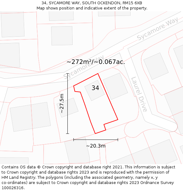 34, SYCAMORE WAY, SOUTH OCKENDON, RM15 6XB: Plot and title map