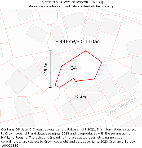 34, SYKES MEADOW, STOCKPORT, SK3 9RJ: Plot and title map