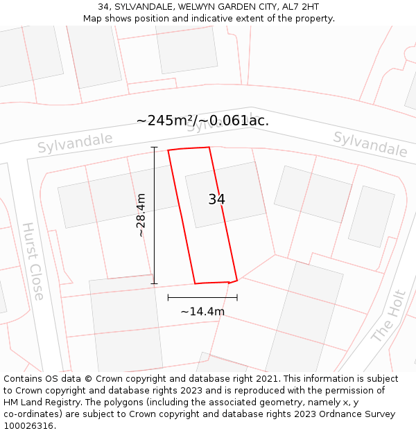 34, SYLVANDALE, WELWYN GARDEN CITY, AL7 2HT: Plot and title map