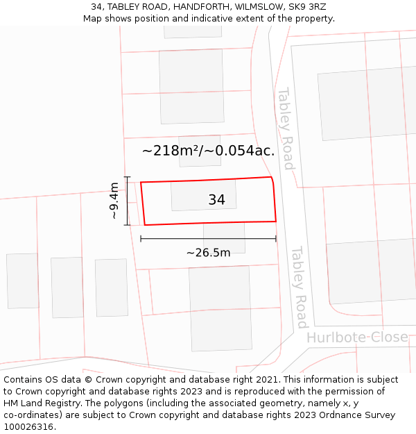 34, TABLEY ROAD, HANDFORTH, WILMSLOW, SK9 3RZ: Plot and title map