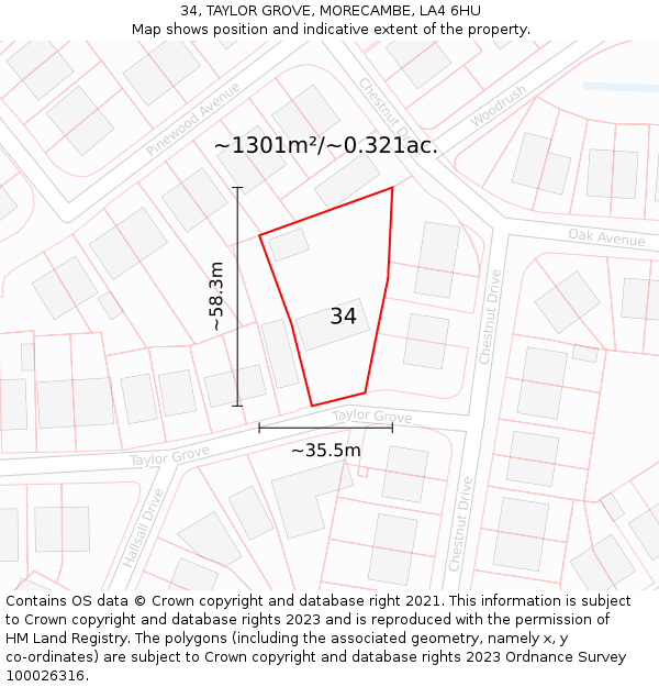 34, TAYLOR GROVE, MORECAMBE, LA4 6HU: Plot and title map