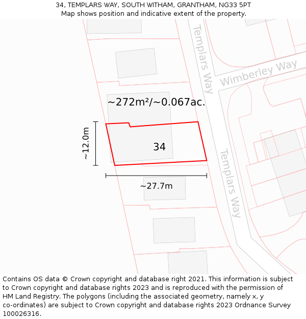 34, TEMPLARS WAY, SOUTH WITHAM, GRANTHAM, NG33 5PT: Plot and title map