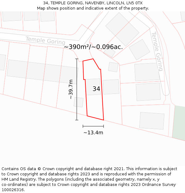 34, TEMPLE GORING, NAVENBY, LINCOLN, LN5 0TX: Plot and title map