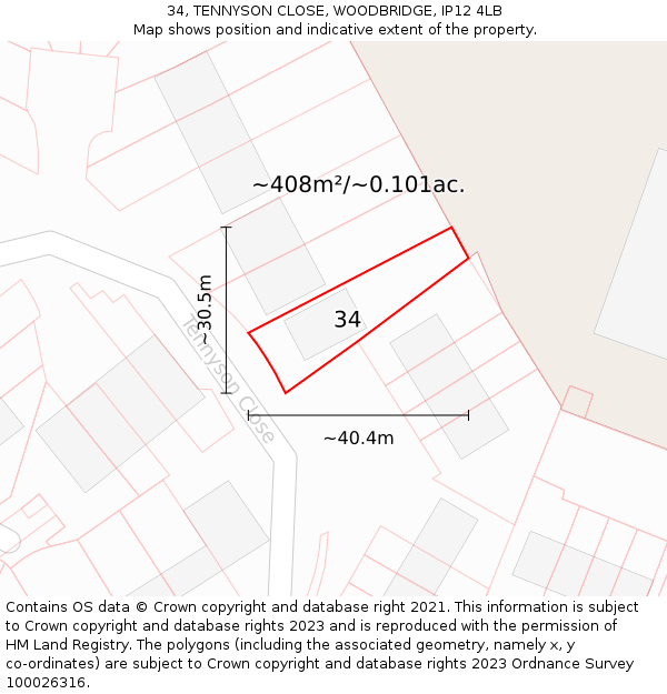 34, TENNYSON CLOSE, WOODBRIDGE, IP12 4LB: Plot and title map