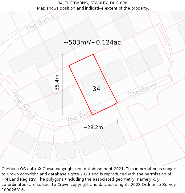 34, THE BARNS, STANLEY, DH9 8BN: Plot and title map