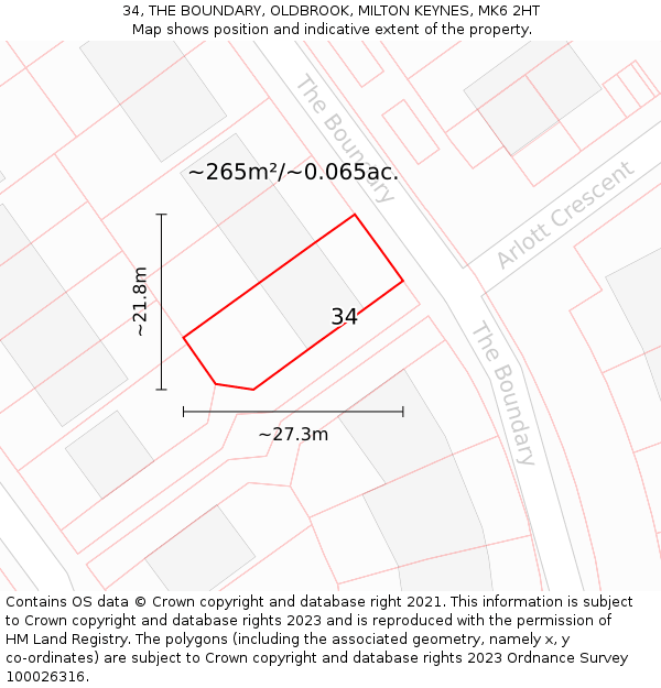 34, THE BOUNDARY, OLDBROOK, MILTON KEYNES, MK6 2HT: Plot and title map