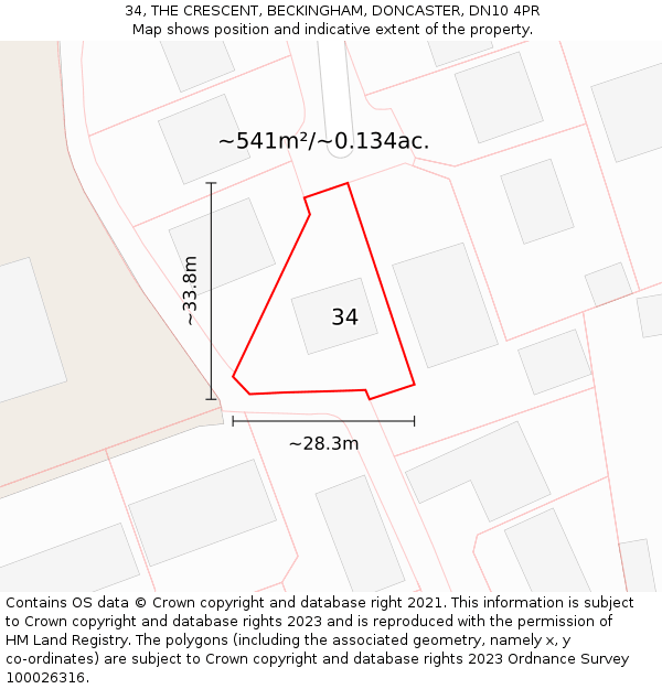 34, THE CRESCENT, BECKINGHAM, DONCASTER, DN10 4PR: Plot and title map