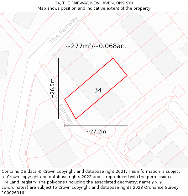 34, THE FAIRWAY, NEWHAVEN, BN9 9XX: Plot and title map