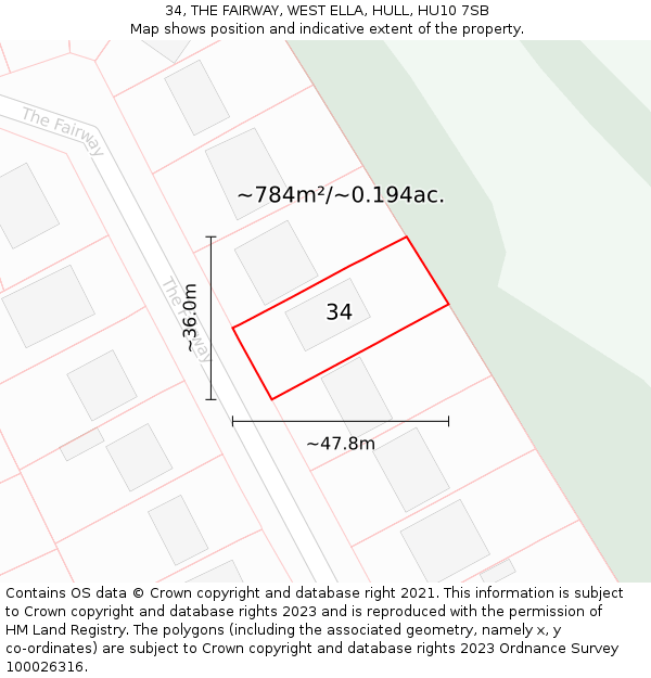 34, THE FAIRWAY, WEST ELLA, HULL, HU10 7SB: Plot and title map