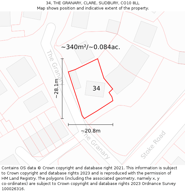 34, THE GRANARY, CLARE, SUDBURY, CO10 8LL: Plot and title map