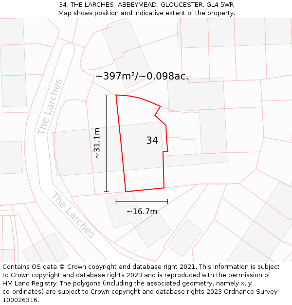 34, THE LARCHES, ABBEYMEAD, GLOUCESTER, GL4 5WR: Plot and title map