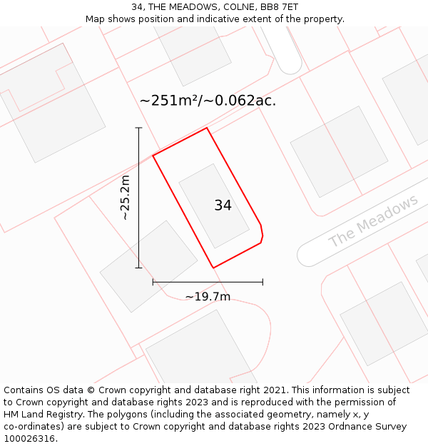 34, THE MEADOWS, COLNE, BB8 7ET: Plot and title map