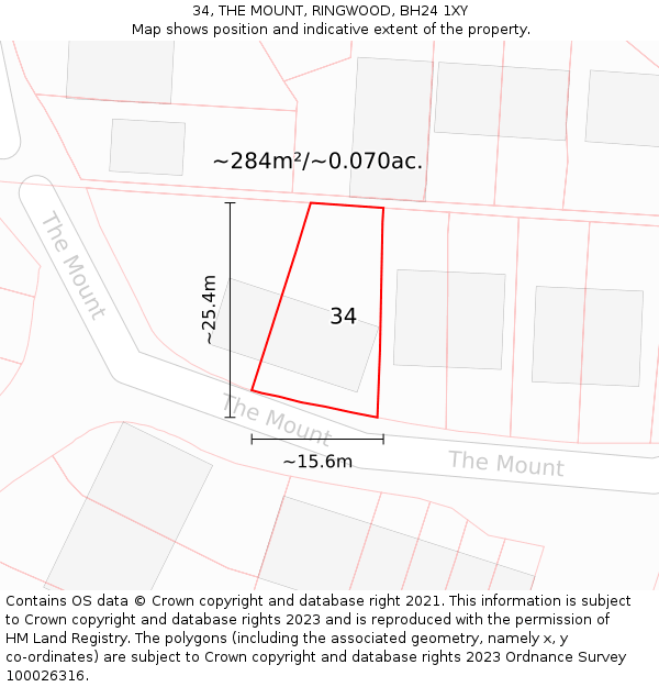 34, THE MOUNT, RINGWOOD, BH24 1XY: Plot and title map