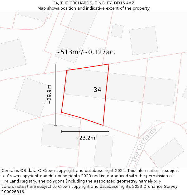 34, THE ORCHARDS, BINGLEY, BD16 4AZ: Plot and title map