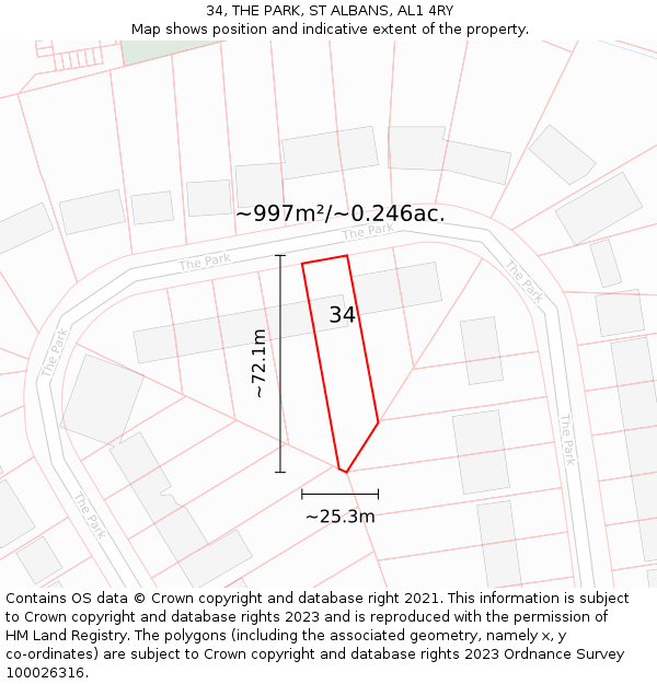 34, THE PARK, ST ALBANS, AL1 4RY: Plot and title map