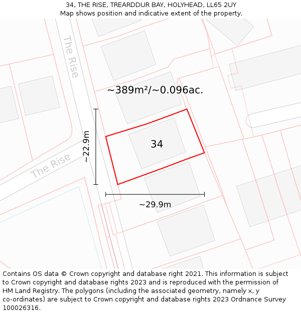 34, THE RISE, TREARDDUR BAY, HOLYHEAD, LL65 2UY: Plot and title map