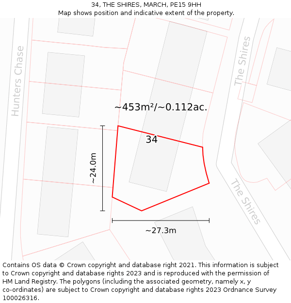 34, THE SHIRES, MARCH, PE15 9HH: Plot and title map