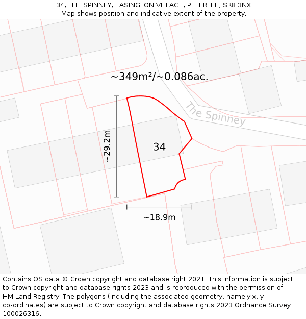 34, THE SPINNEY, EASINGTON VILLAGE, PETERLEE, SR8 3NX: Plot and title map