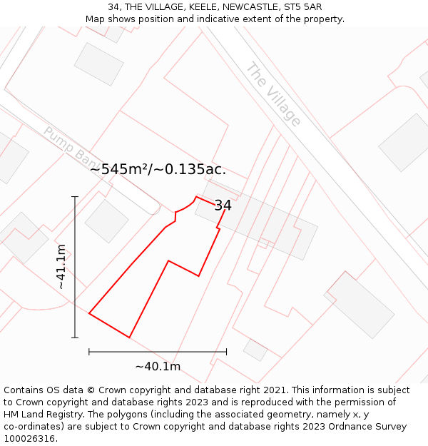 34, THE VILLAGE, KEELE, NEWCASTLE, ST5 5AR: Plot and title map