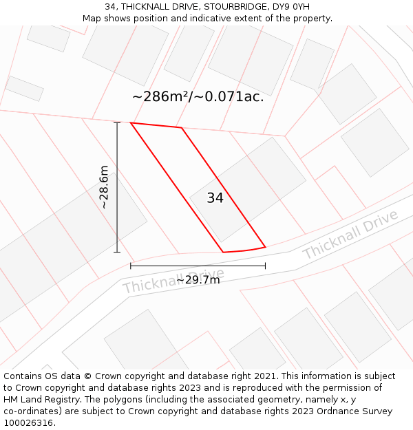 34, THICKNALL DRIVE, STOURBRIDGE, DY9 0YH: Plot and title map