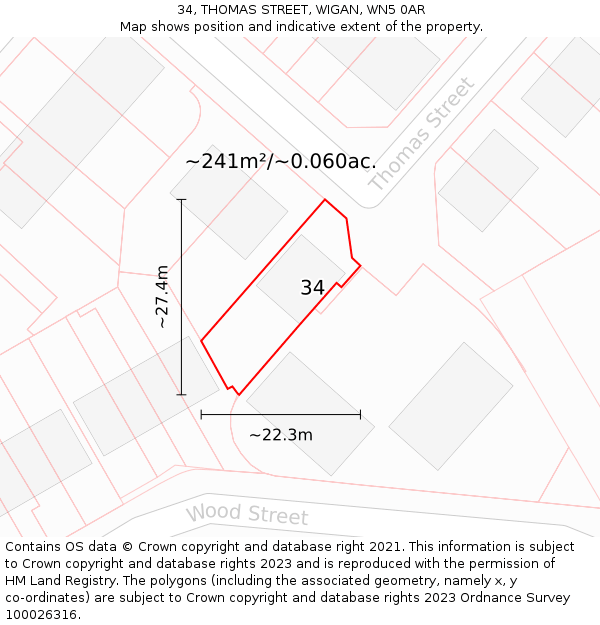 34, THOMAS STREET, WIGAN, WN5 0AR: Plot and title map