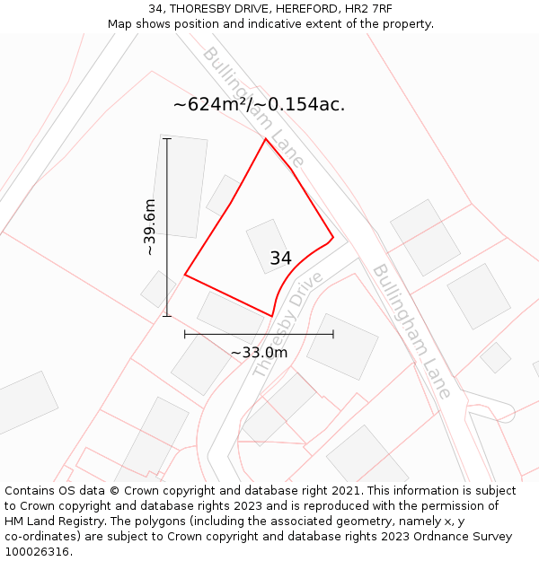 34, THORESBY DRIVE, HEREFORD, HR2 7RF: Plot and title map