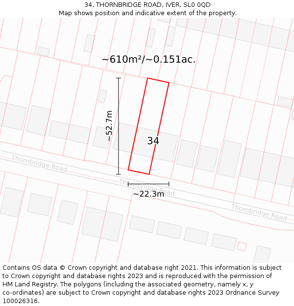 34, THORNBRIDGE ROAD, IVER, SL0 0QD: Plot and title map