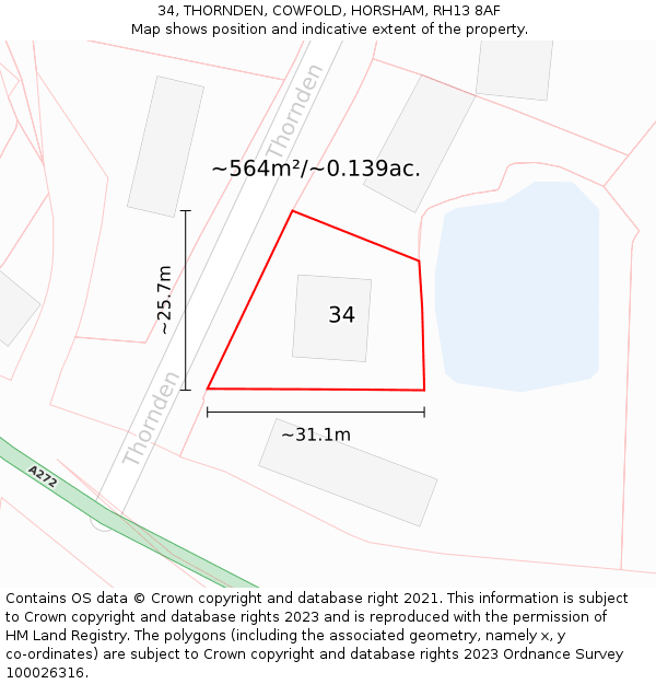 34, THORNDEN, COWFOLD, HORSHAM, RH13 8AF: Plot and title map