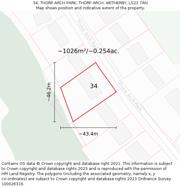 34, THORP ARCH PARK, THORP ARCH, WETHERBY, LS23 7AN: Plot and title map