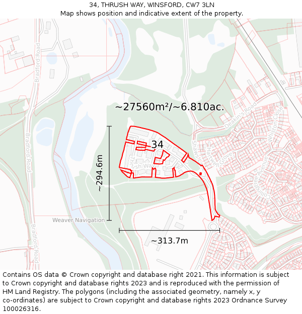 34, THRUSH WAY, WINSFORD, CW7 3LN: Plot and title map