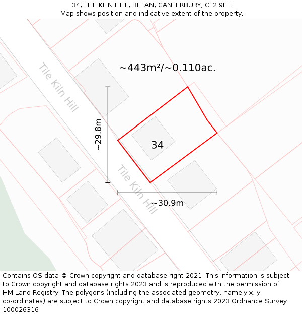34, TILE KILN HILL, BLEAN, CANTERBURY, CT2 9EE: Plot and title map