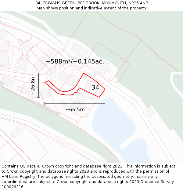 34, TINMANS GREEN, REDBROOK, MONMOUTH, NP25 4NB: Plot and title map