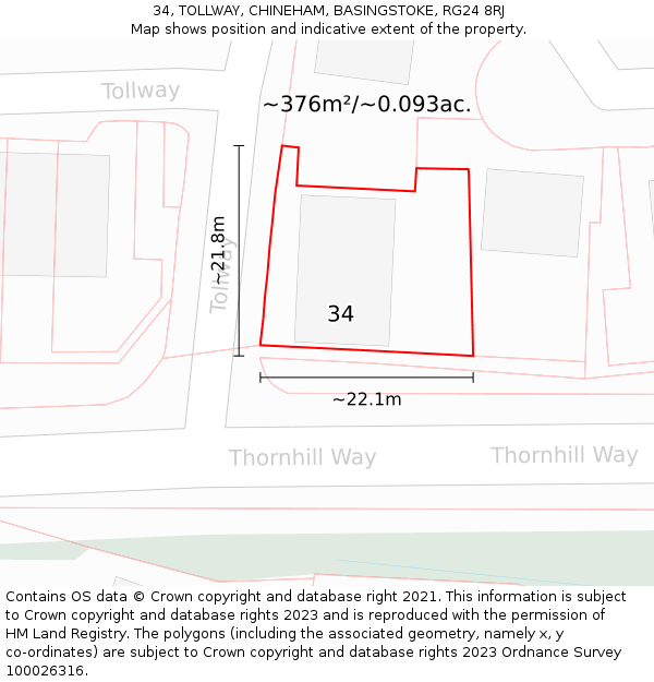 34, TOLLWAY, CHINEHAM, BASINGSTOKE, RG24 8RJ: Plot and title map