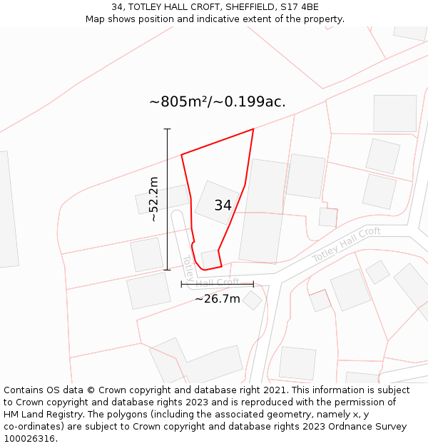 34, TOTLEY HALL CROFT, SHEFFIELD, S17 4BE: Plot and title map