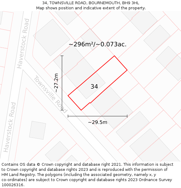 34, TOWNSVILLE ROAD, BOURNEMOUTH, BH9 3HL: Plot and title map