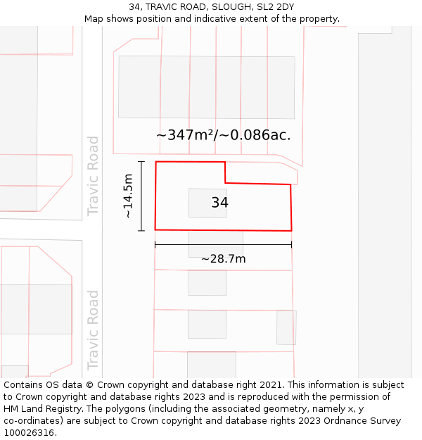 34, TRAVIC ROAD, SLOUGH, SL2 2DY: Plot and title map