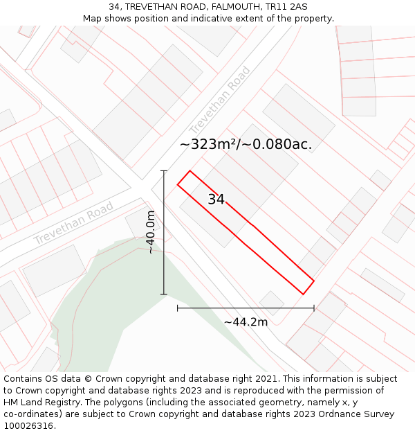 34, TREVETHAN ROAD, FALMOUTH, TR11 2AS: Plot and title map