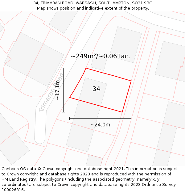 34, TRIMARAN ROAD, WARSASH, SOUTHAMPTON, SO31 9BG: Plot and title map