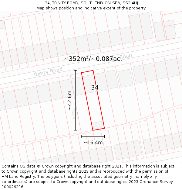 34, TRINITY ROAD, SOUTHEND-ON-SEA, SS2 4HJ: Plot and title map