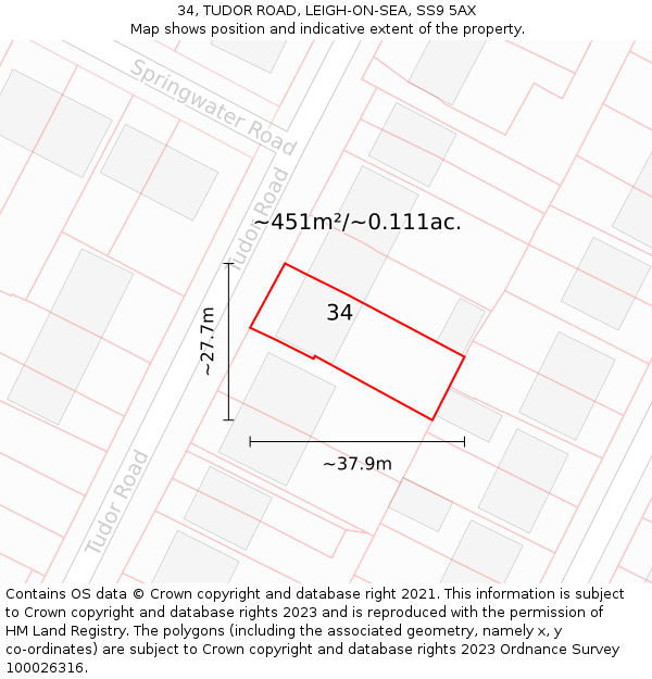 34, TUDOR ROAD, LEIGH-ON-SEA, SS9 5AX: Plot and title map