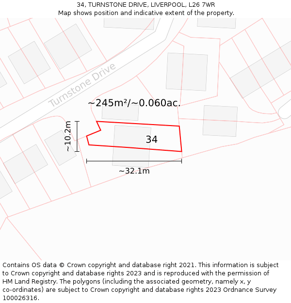 34, TURNSTONE DRIVE, LIVERPOOL, L26 7WR: Plot and title map