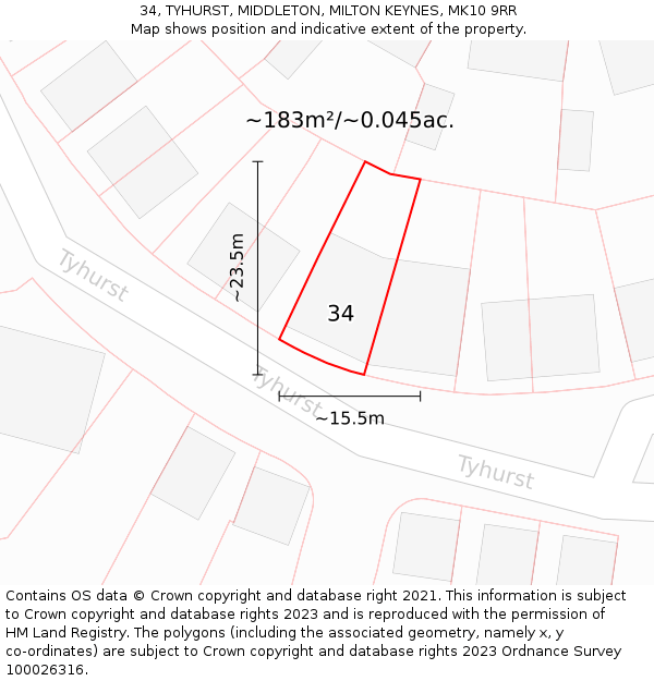 34, TYHURST, MIDDLETON, MILTON KEYNES, MK10 9RR: Plot and title map