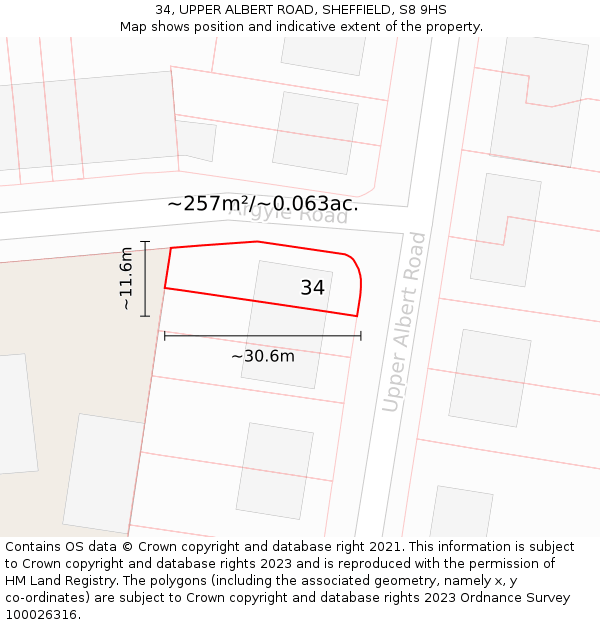 34, UPPER ALBERT ROAD, SHEFFIELD, S8 9HS: Plot and title map